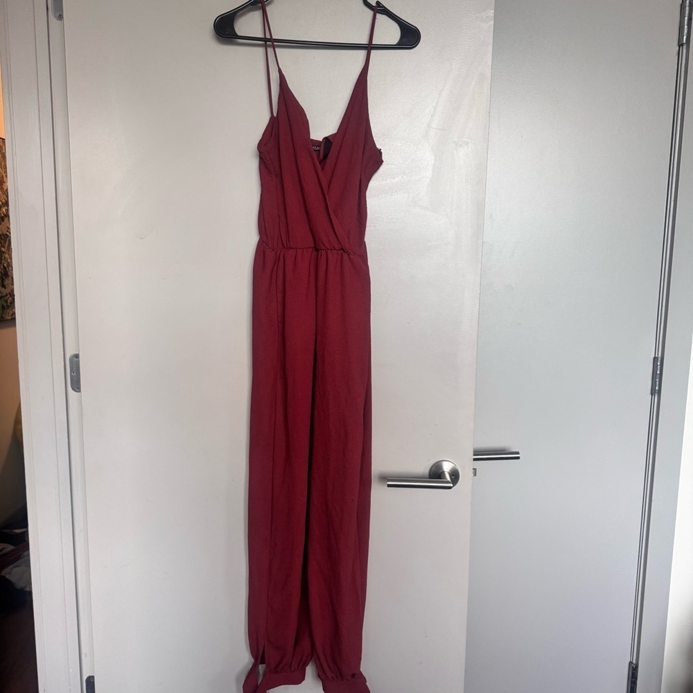 Zara Ankle Tie Jumpsuit in Brick Red Orange Medium